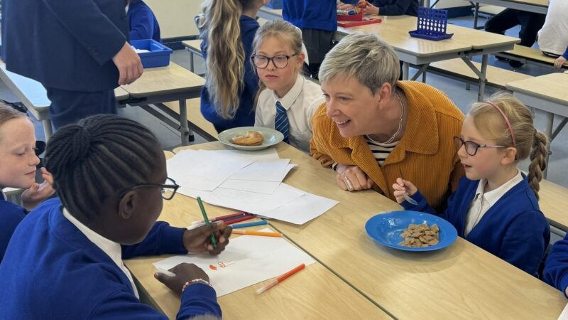 Polly Billington at the launch of a free primary school breakfast club at Salmestone Primary in Margate