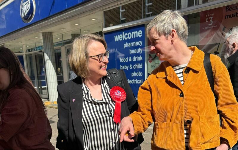 Polly with a Labour council candidate during local elections