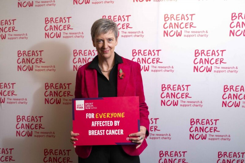 Polly Billington MP wearing pink to support Breast Cancer Now